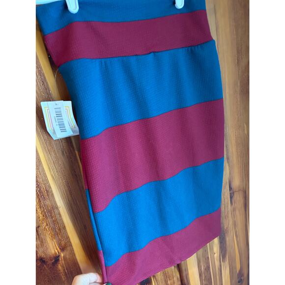 LuLaRoe CASSIE Pencil Skirt S Color Block Blue Maroon Red Stripe - Picture 3 of 7